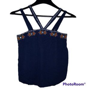 XHILARATION Blue, Red & White Boho Crossed Straps Top Women's Size M